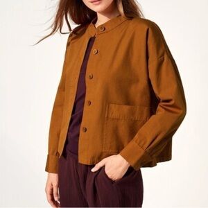 Eileen Fisher Oversized Pumpkin Orange Organic Denim Mandarin Collar Jacket sz S